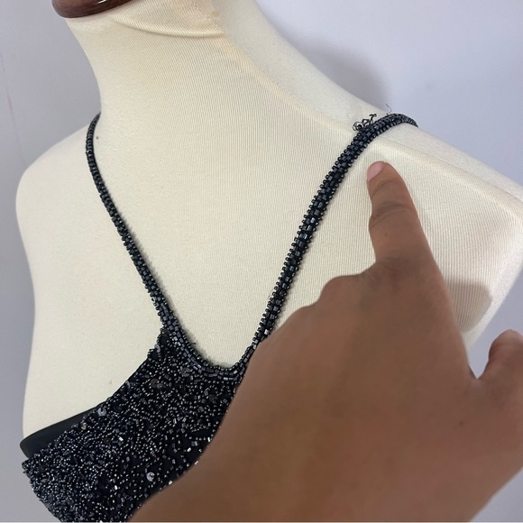 Vintage Y2K Asymmetric Beaded Cocktail Dress Black Formal Long Classic Large LBD - Picture 7 of 11